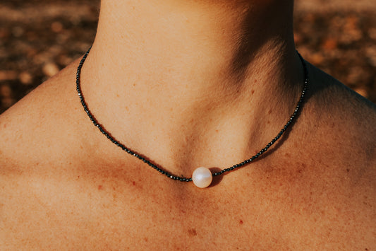 Black Spinel and Pearl Necklace “Brigitte” - The Courthouse Collection