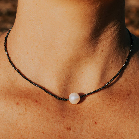 Black Spinel and Pearl Necklace “Brigitte” | The Courthouse Collection | Australian Designer Pearl Jewellery
