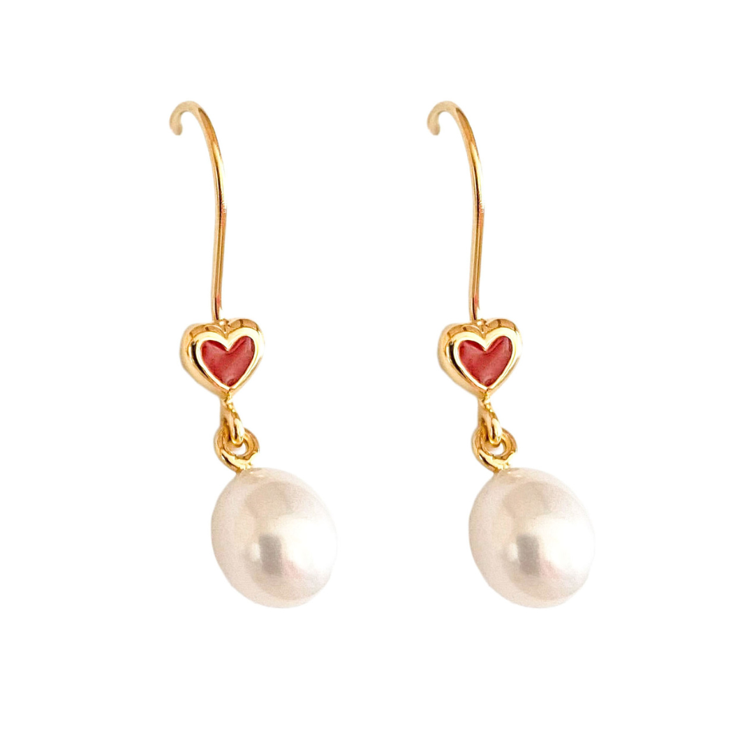 Gold Heart Pearl Earrings - The Courthouse Collection