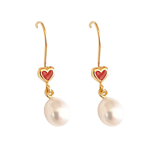 Gold Heart Pearl Earrings - The Courthouse Collection