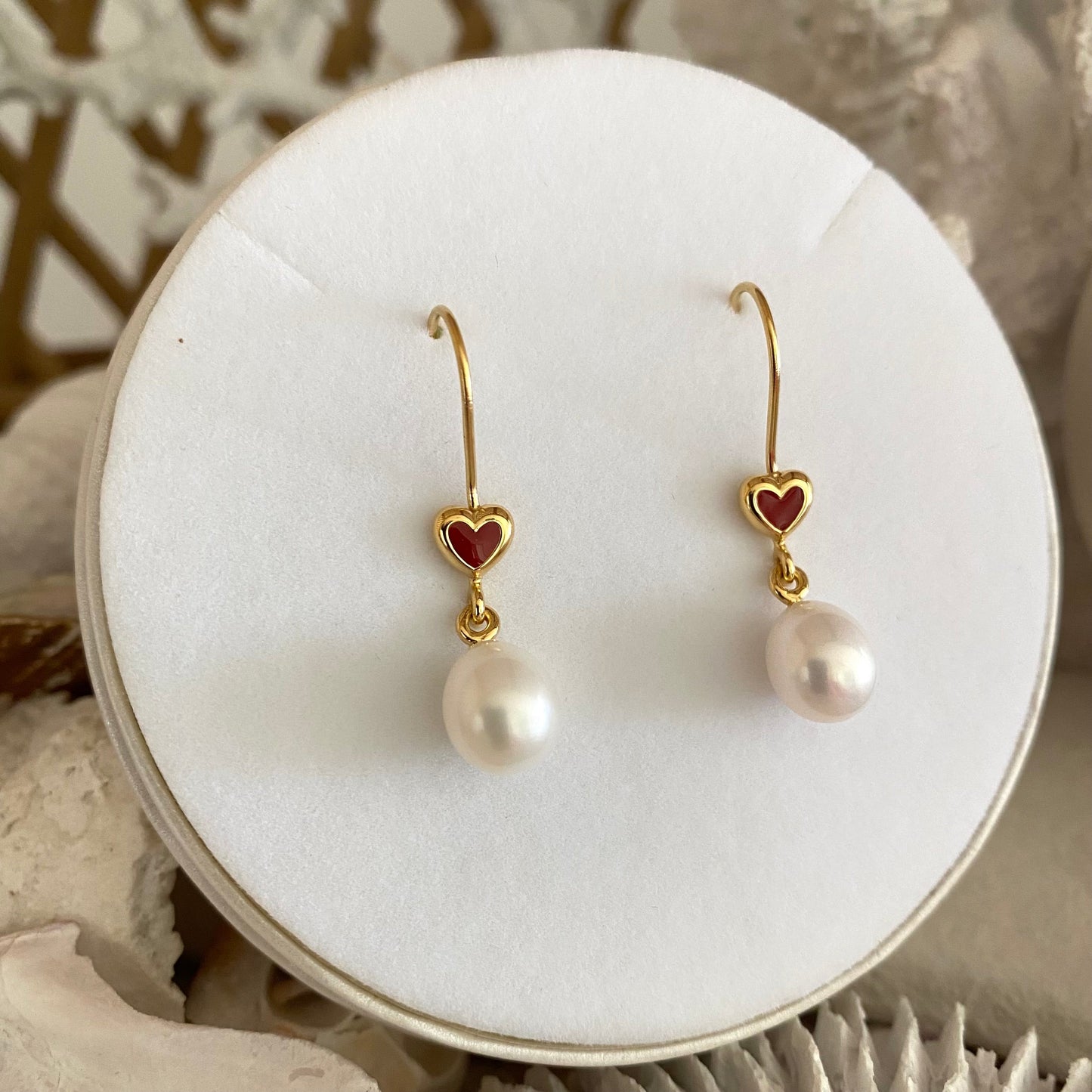 Gold Heart Pearl Earrings - The Courthouse Collection