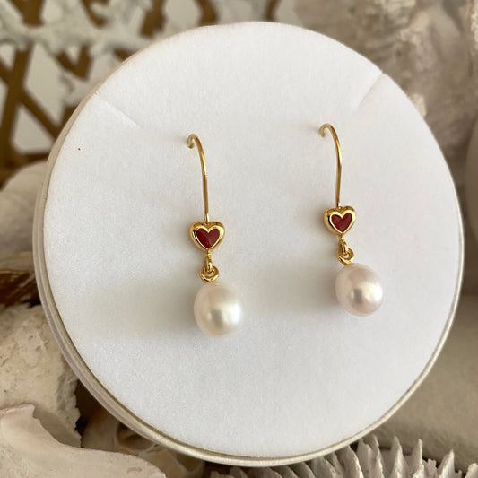 Gold Heart Pearl Earrings - The Courthouse Collection