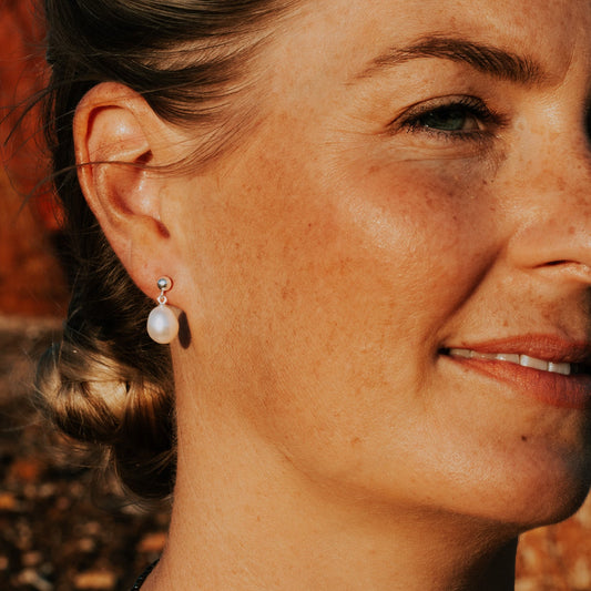 White Pearl Stud Earrings Drop - The Courthouse Collection