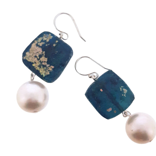 Ancient Glass South Sea Pearls Earrings - The Courthouse Collection