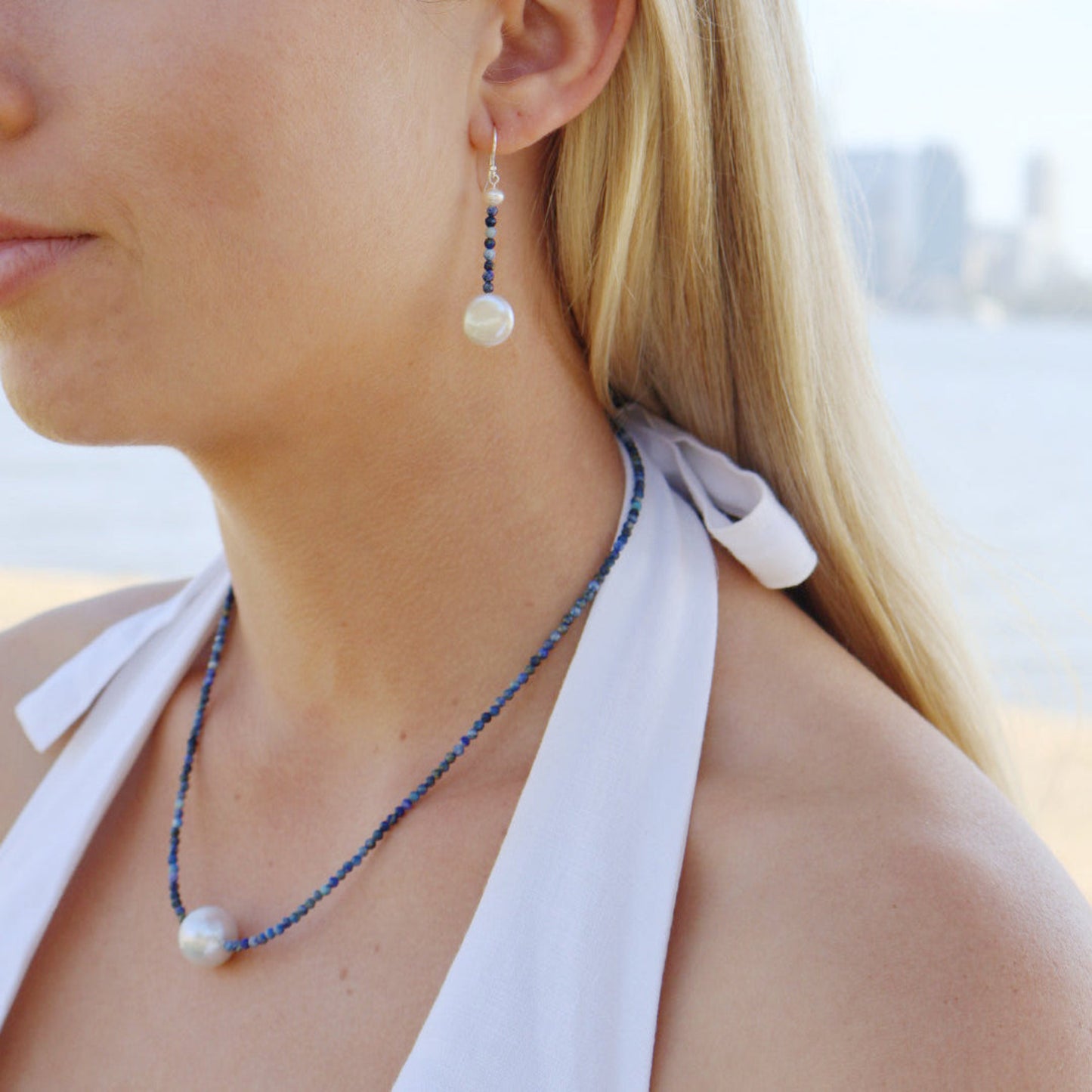 Lovely Lapis Lazuli & Coin Pearls | Gemstones Earrings | The Courthouse Collection | Australian Designer Pearl Jewellery