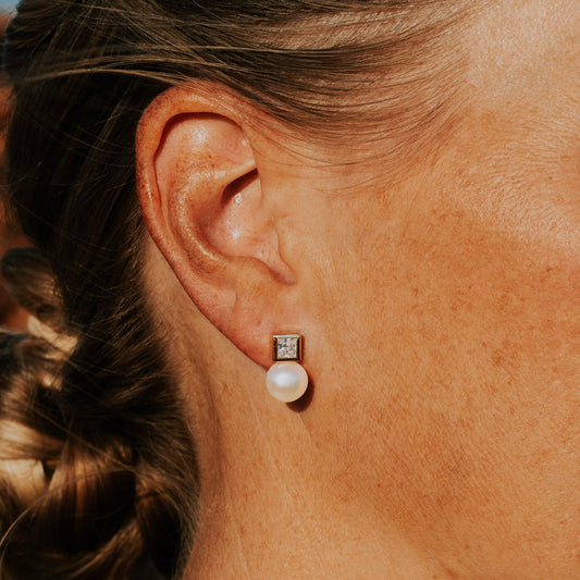 Gold Pearl Stud Earrings "Meghan" | The Courthouse Collection | Australian Designer Pearl Jewellery