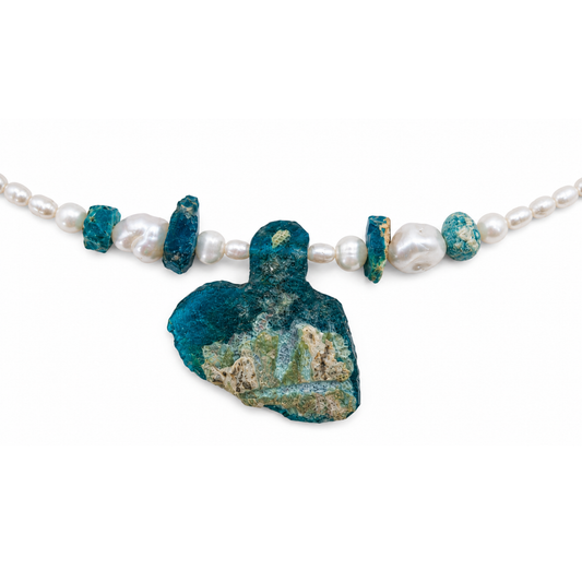 Apatite Glass Necklace Freshwater Pearls | The Courthouse Collection | Australian Designer Jewellery