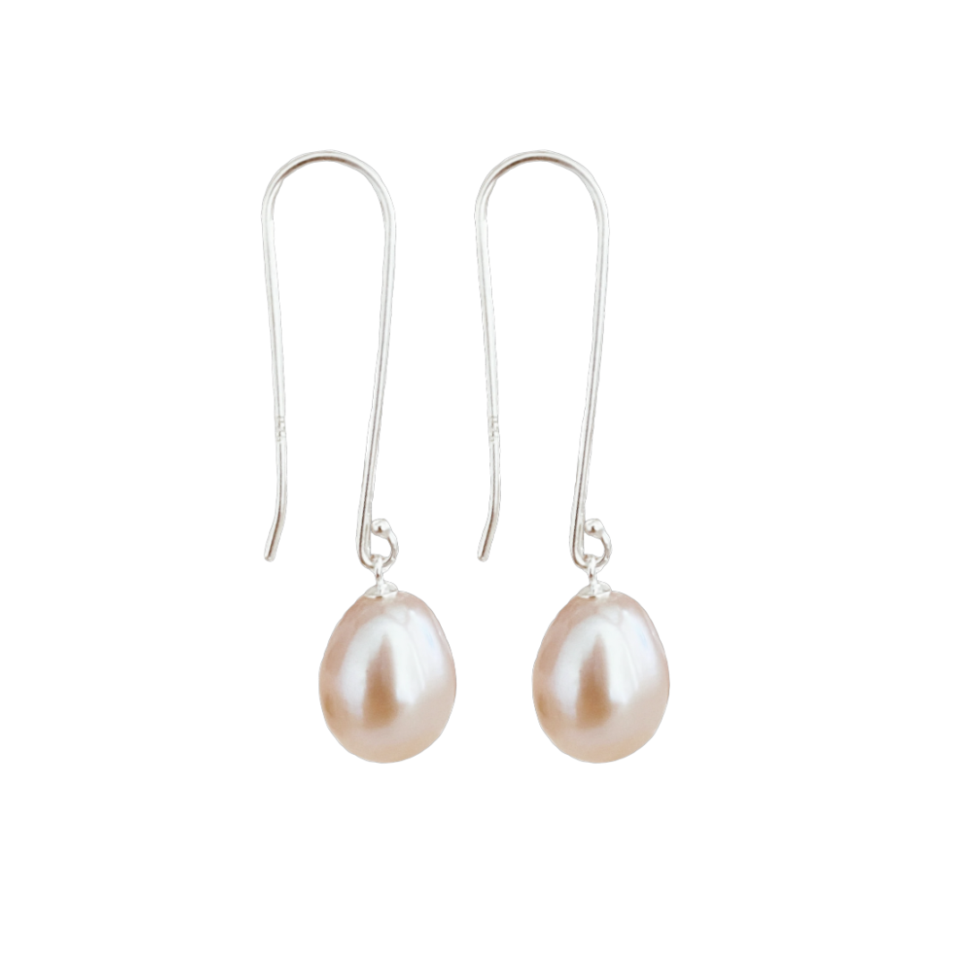 Silver Pearl Drop Earrings "Long Hook" - The Courthouse Collection