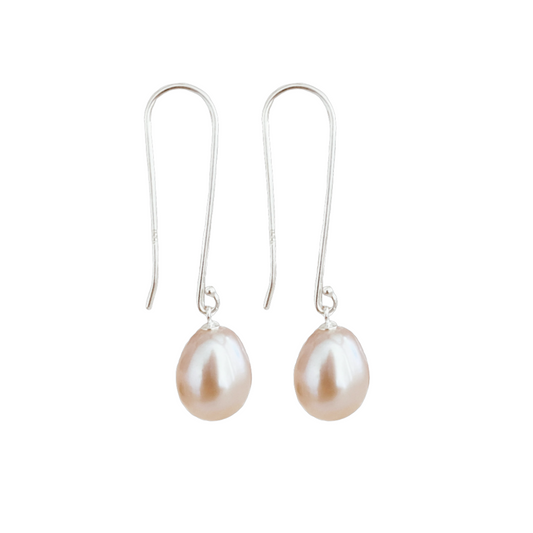 Silver Pearl Drop Earrings "Long Hook" - The Courthouse Collection