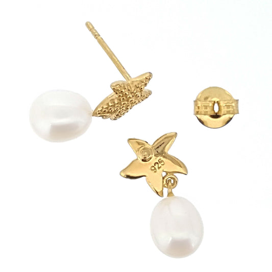 Gold Starfish Pearl Earrings - The Courthouse Collection