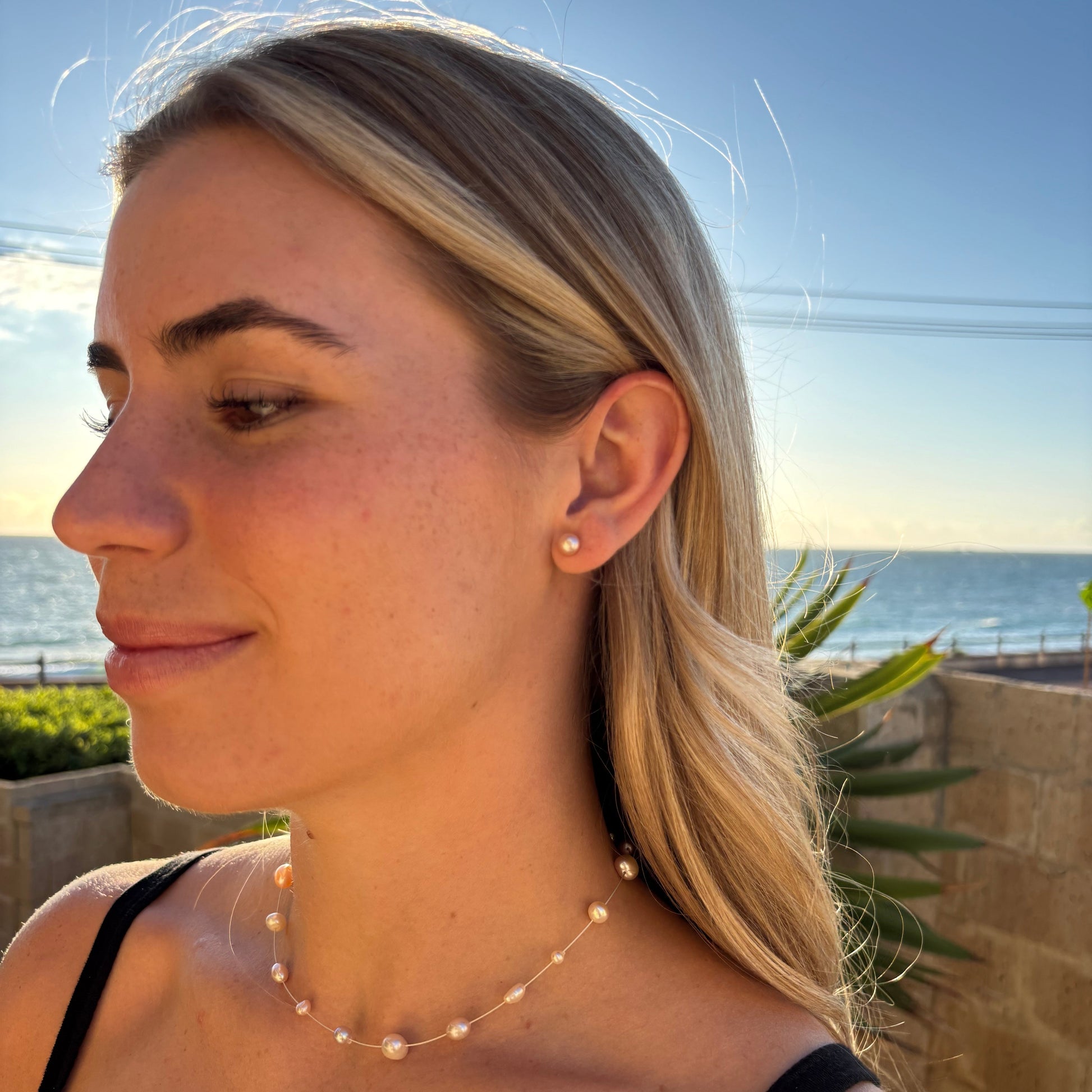 Pink Pearl Earrings Stud - The Courthouse Collection