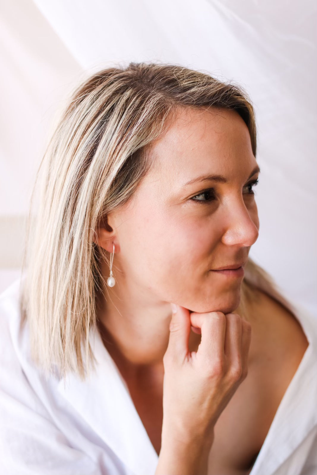 Silver Pearl Drop Earrings "Long Hook" - The Courthouse Collection
