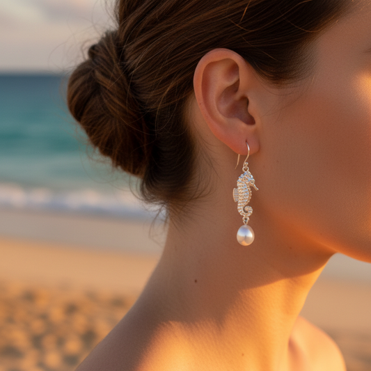 Pearl Earrings 'Seahorse' Silver | The Courthouse Collection | Australian Designer Pearl Jewellery