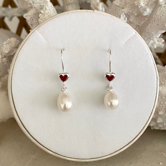 Silver Pearl Heart Earrings - The Courthouse Collection