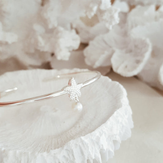 Starfish Pearl Bangles in Silver | Australian Designer Pearl Jewellery