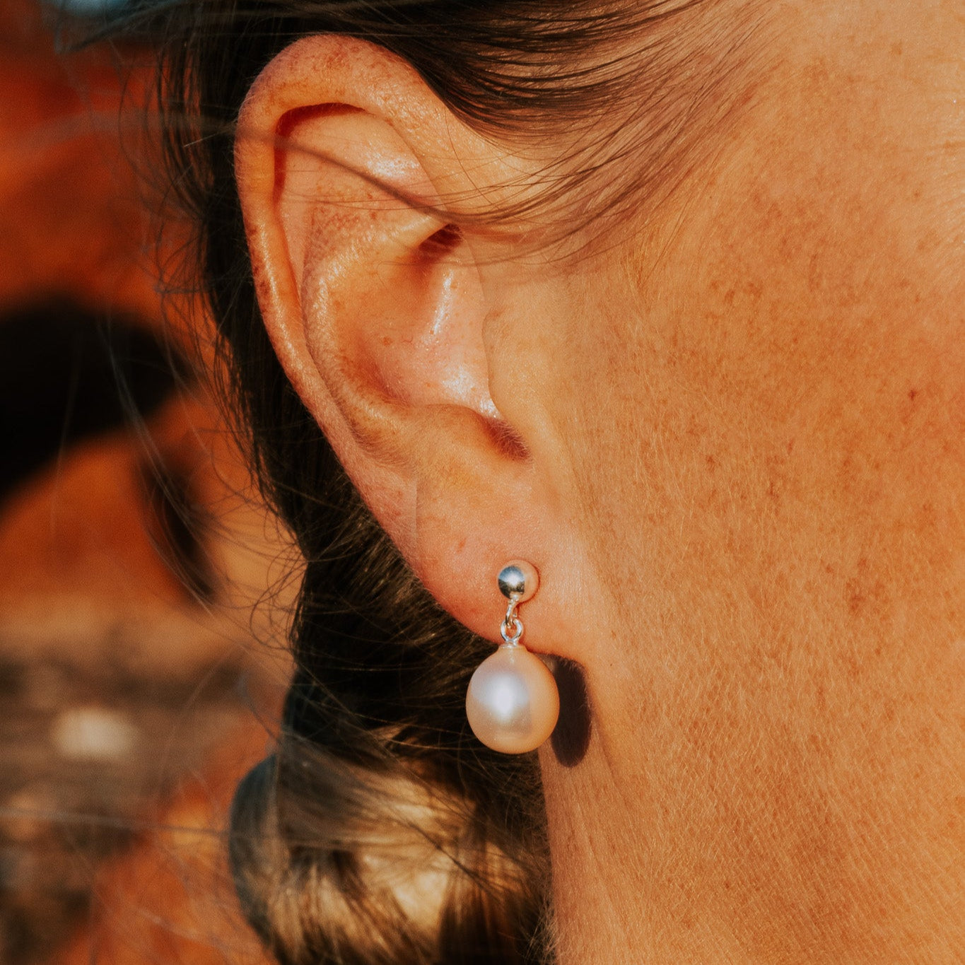 White Pearl Stud Earrings Drop - The Courthouse Collection