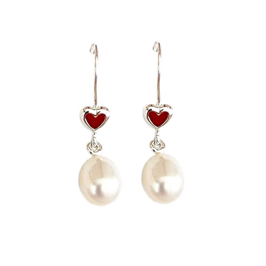 Silver Pearl Heart Earrings - The Courthouse Collection