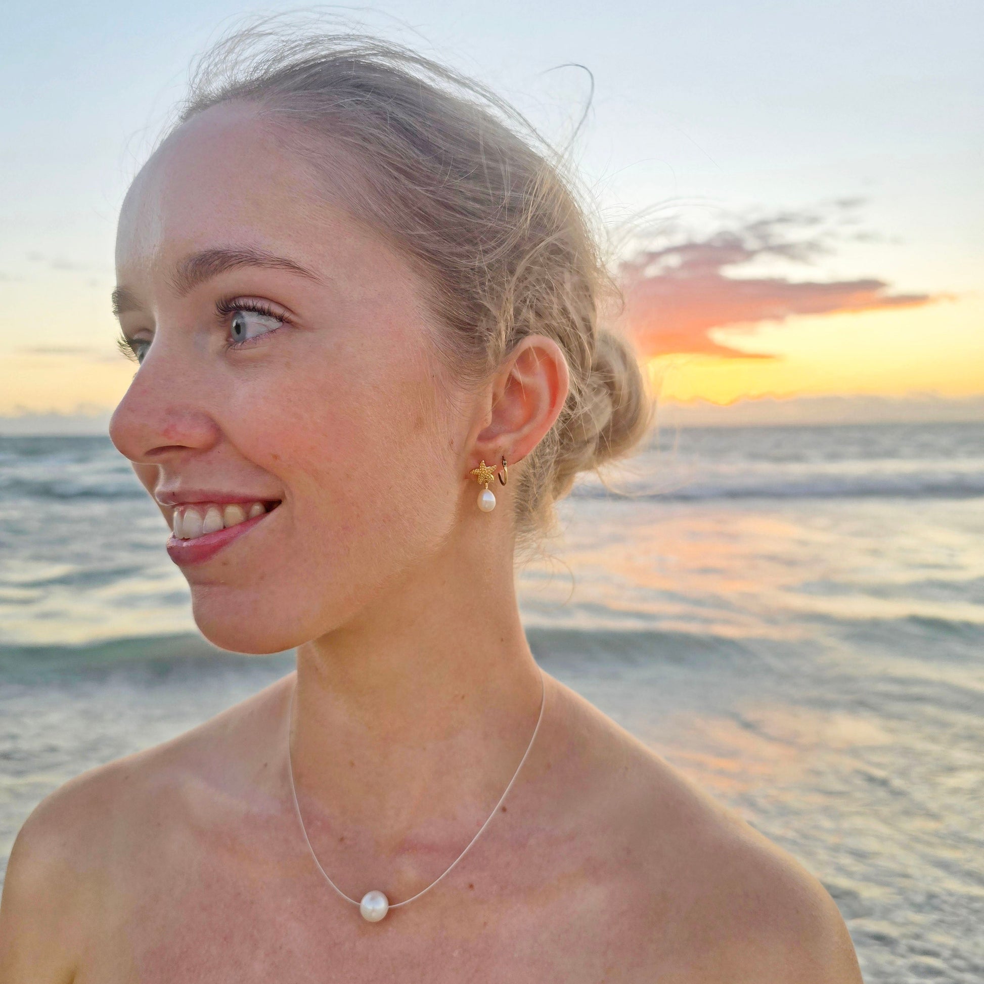 Gold Starfish Pearl Earrings - The Courthouse Collection