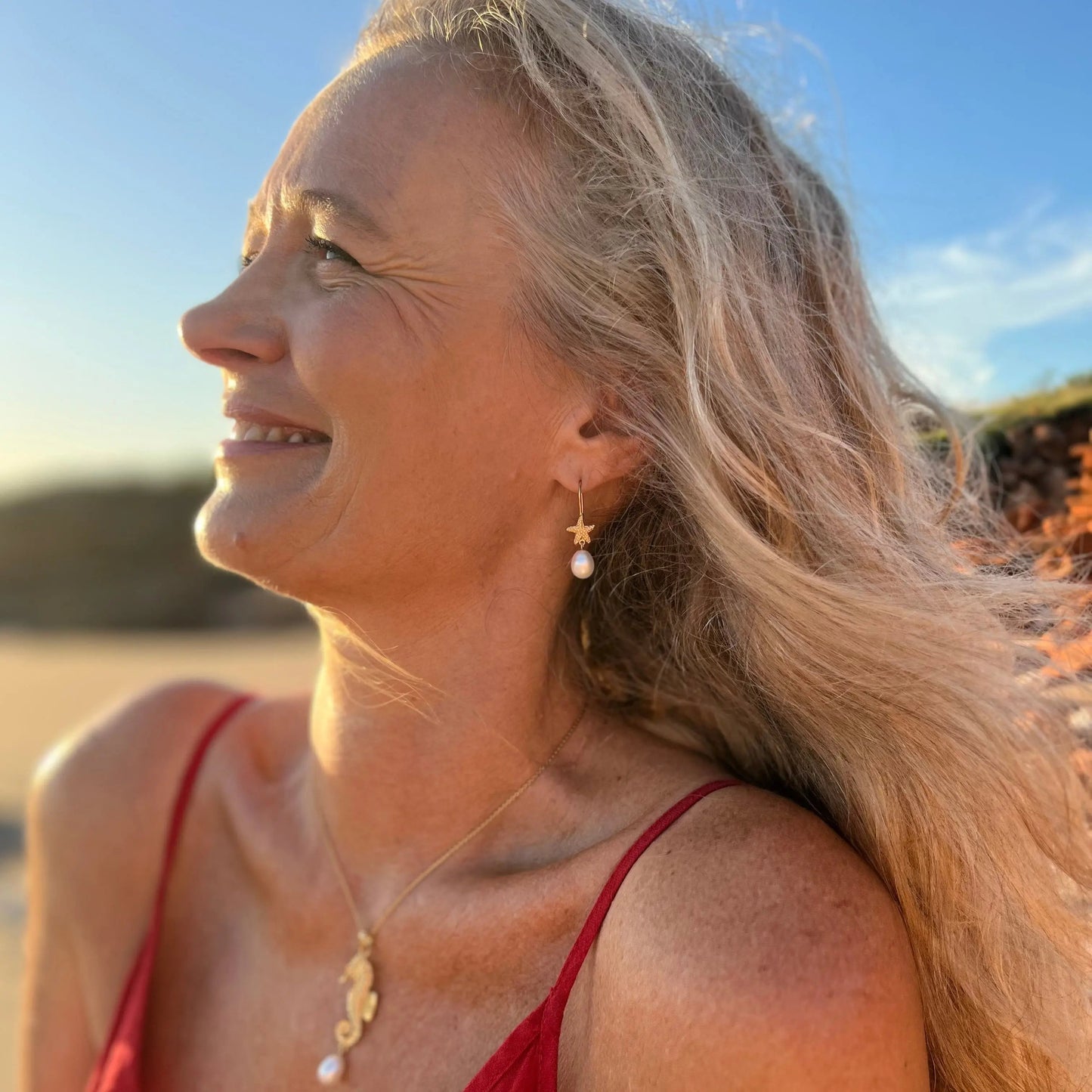 Pearl Starfish Earrings Gold - The Courthouse Collection