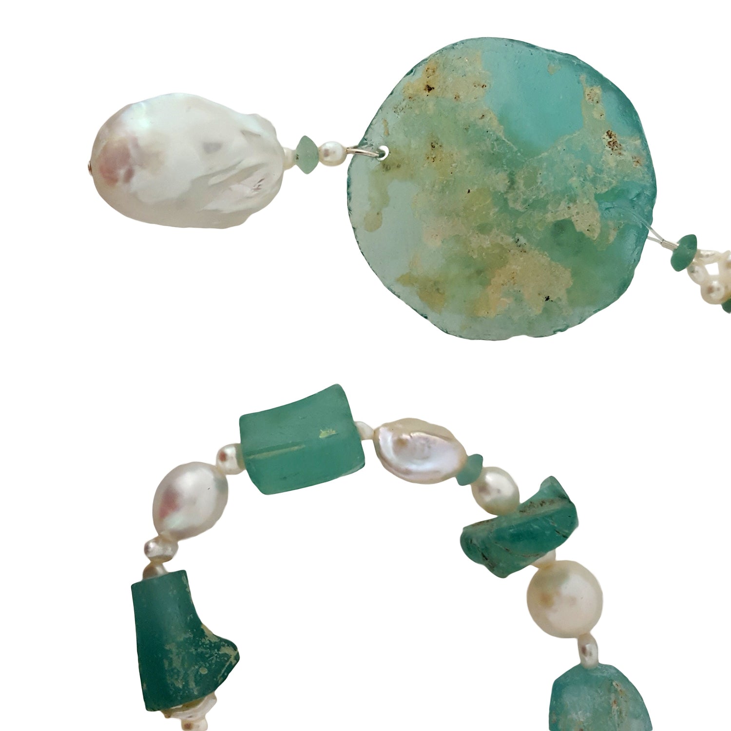 Ancient glass cultured pearls