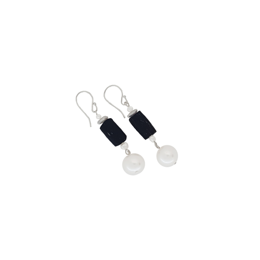 Black Ancient Glass Hook Earrings | Ancient Roman Glass Earrings  | Australian Designer Pearl Jewellery