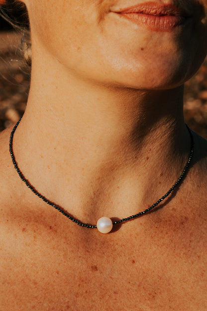 Black Spinel and Pearl Necklace