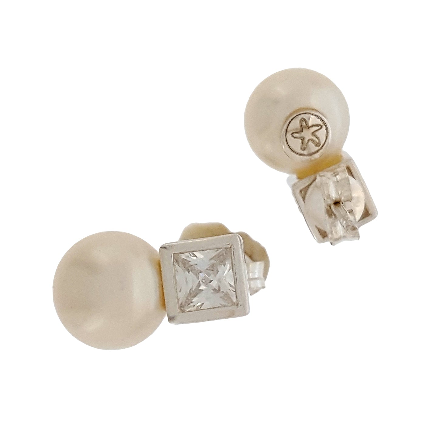 Pearl Earrings  Meghan” 7.5-8mm pearl square cut cz  | The Courthouse Collection