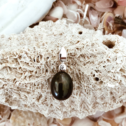 PLCZS_Cubic Zirconia Pendant Pearl "Sparkling Leaf" | Australian Designer Pearl Jewellery