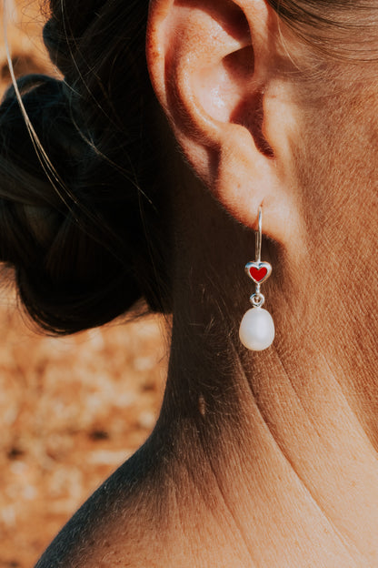 Gold Heart Pearl Earrings