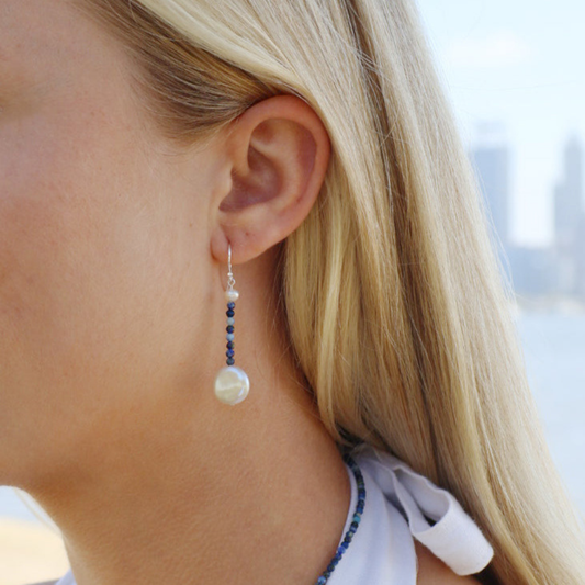 Lovely Lapis Lazuli & Coin Pearls | Gemstones Earrings | The Courthouse Collection | Australian Designer Pearl Jewellery