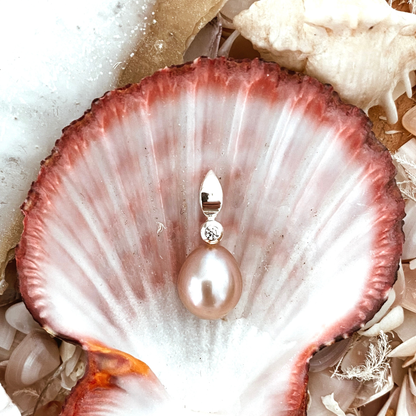 Cubic Zirconia Pendant Pearl "Sparkling Leaf" | Australian Designer Pearl Jewellery