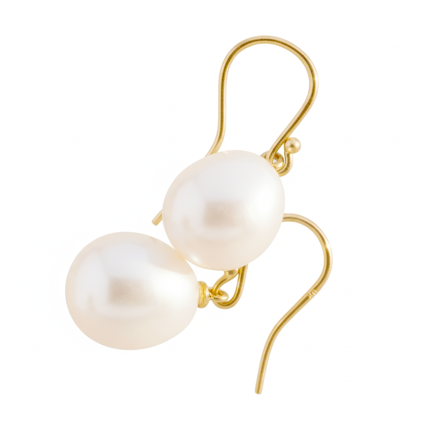 Pearl Earrings Gold Hook White Drops | The Courthouse Collection | Australian Designer Pearl Jewellery