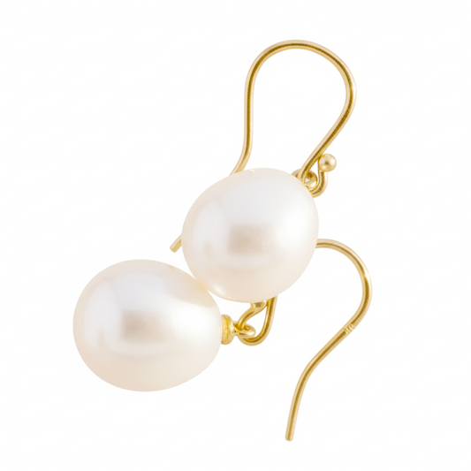 Pearl Earrings Gold Hook White Drops | The Courthouse Collection | Australian Designer Pearl Jewellery