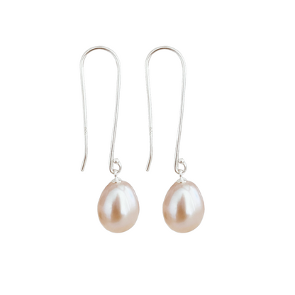 Silver Pearl Drop Earrings "Long Hook"