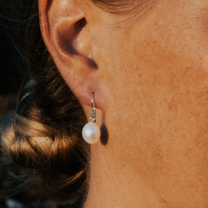 Pearl Earrings Gold Hook White Drops | The Courthouse Collection | Australian Designer Pearl Jewellery