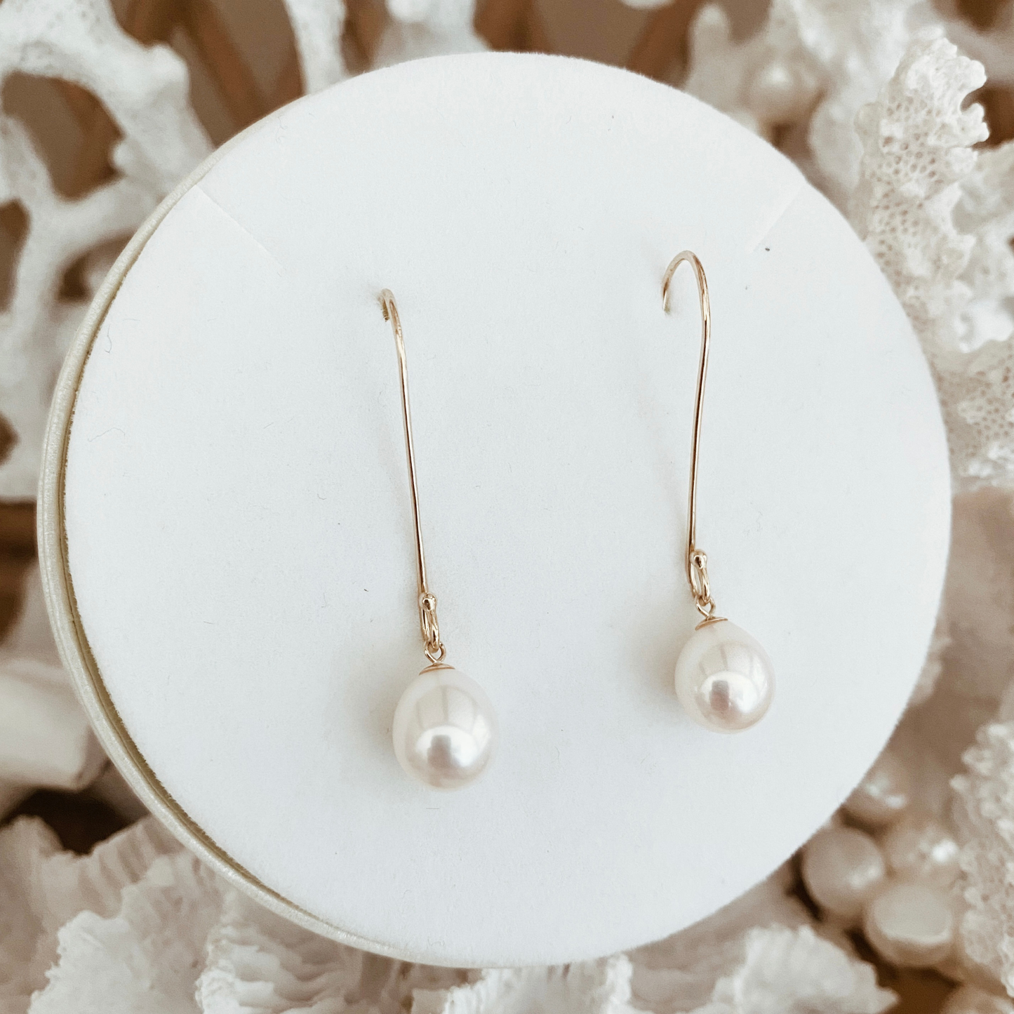 Pearl Earrings Gold Hook White Drops | The Courthouse Collection | Australian Designer Pearl Jewellery