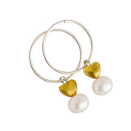 Pearl Heart Hoop Earrings "Love"