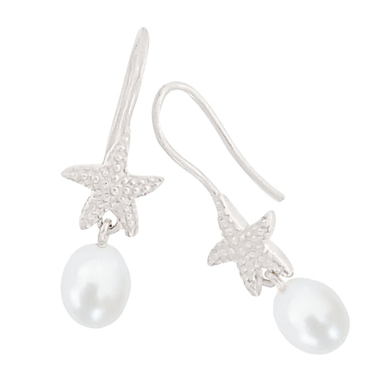 Pearl Starfish Earrings Silver
