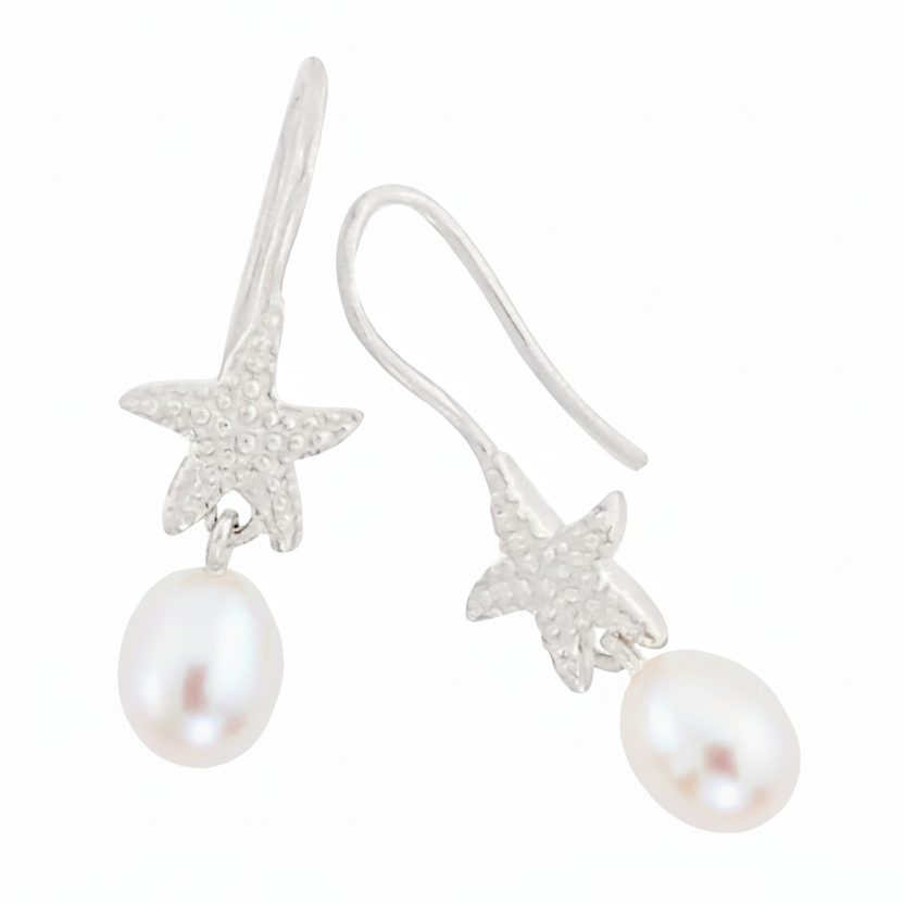 Pearl Starfish Earrings Silver | The Courthouse Collection | Australian Designer Pearl Jewellery