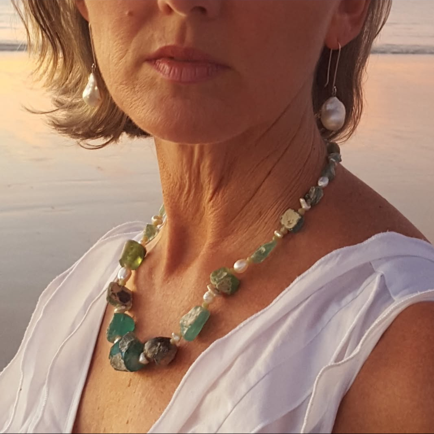 Roman Goddess Necklace | Ancient Roman Glass | Australian Designer Pearl Jewellery