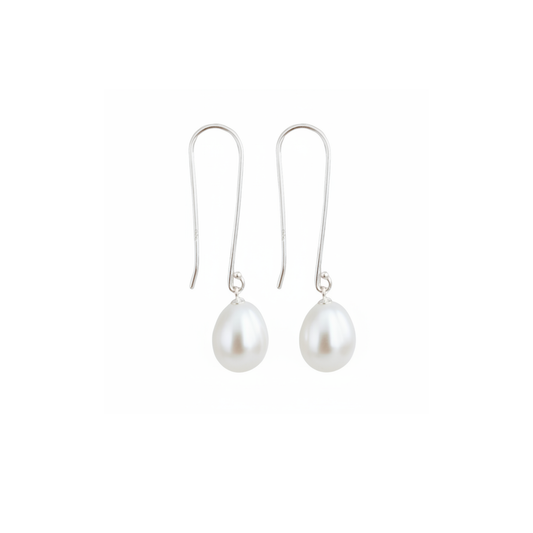 Silver Pearl Drop Earrings "Long Hook" | The Courthouse Collection | Australian Designer Pearl Jewellery