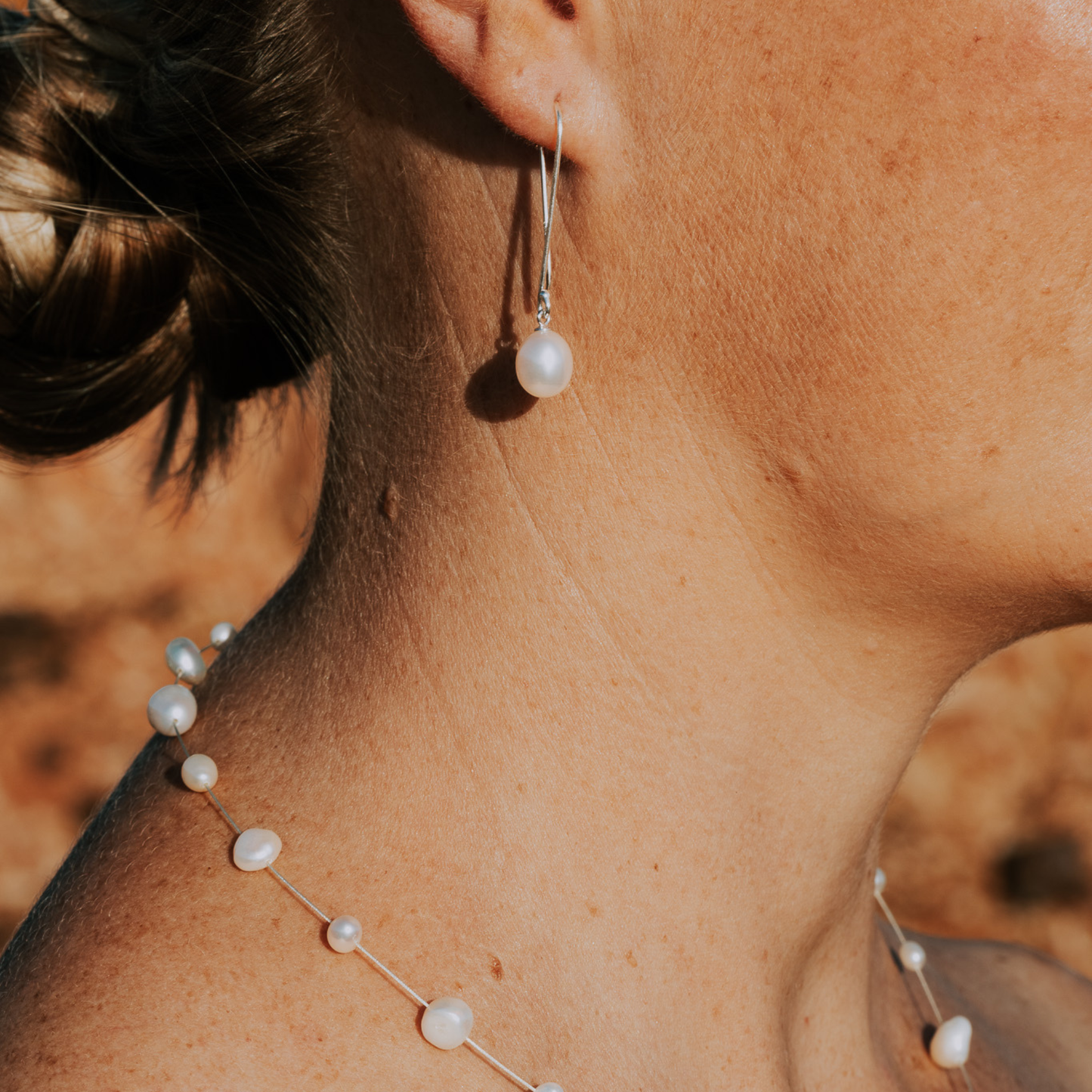 Silver Pearl Drop Earrings "Long Hook" | The Courthouse Collection | Australian Designer Pearl Jewellery