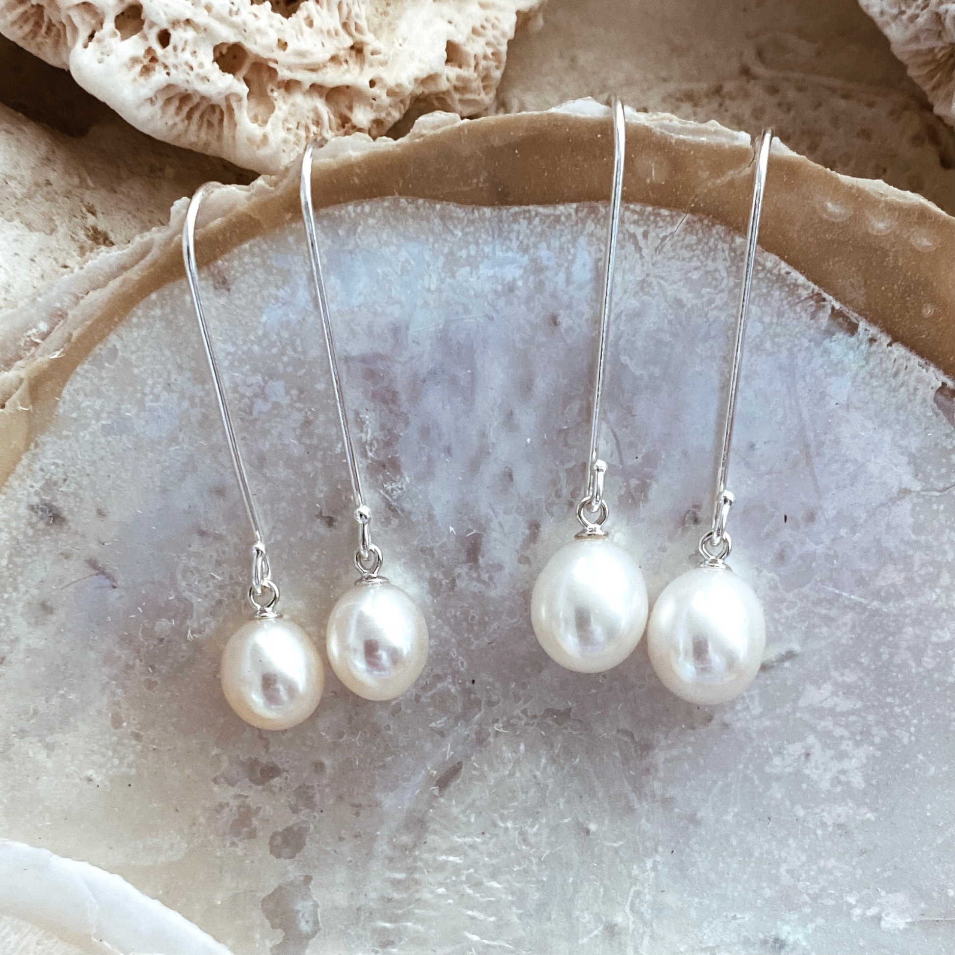 Silver Pearl Drop Earrings "Long Hook" | The Courthouse Collection | Australian Designer Pearl Jewellery