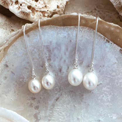 Silver Pearl Drop Earrings "Long Hook" | The Courthouse Collection | Australian Designer Pearl Jewellery