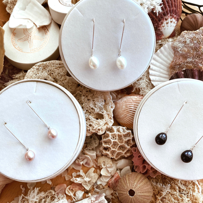 Silver Pearl Drop Earrings "Long Hook" | The Courthouse Collection | Australian Designer Pearl Jewellery