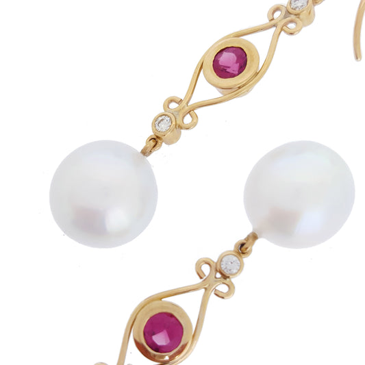 Spinel South Sea Pearl Earrings 'Classic Beauty'