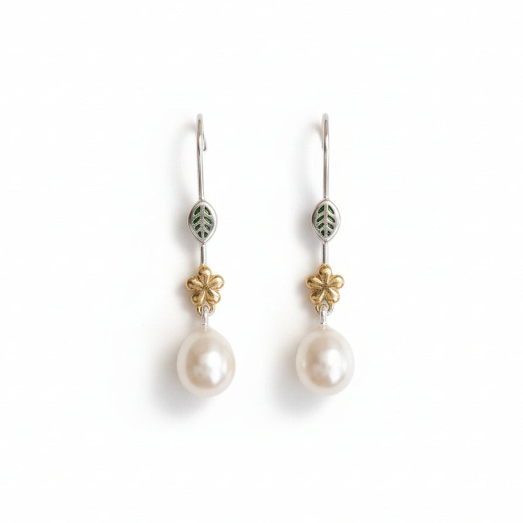 Pearl Earrings 'Spring' pearl drop earring gold frangipani| The Courthouse Collection | Australian Designer Pearl Jewellery