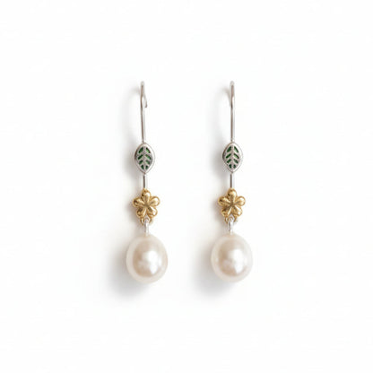 Pearl Earrings 'Spring' pearl drop earring gold frangipani| The Courthouse Collection | Australian Designer Pearl Jewellery