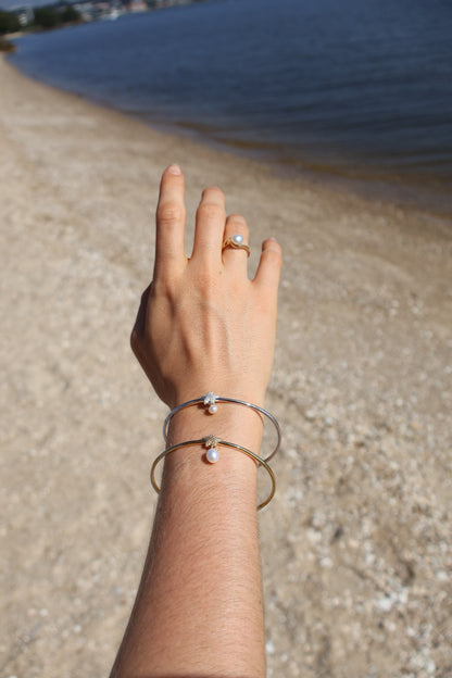 Pearl Bangles in Gold "Starfish" Silver