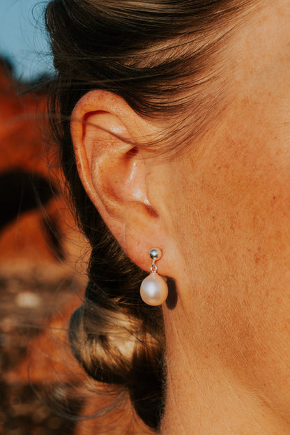 White Pearl Stud Earrings Drop